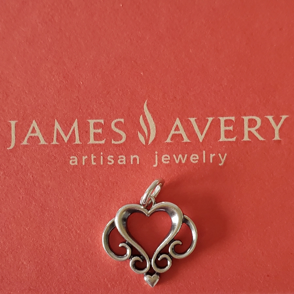 James Avery Silver Vintage Ornate Scroll Open Heart Charm - Retired Design
